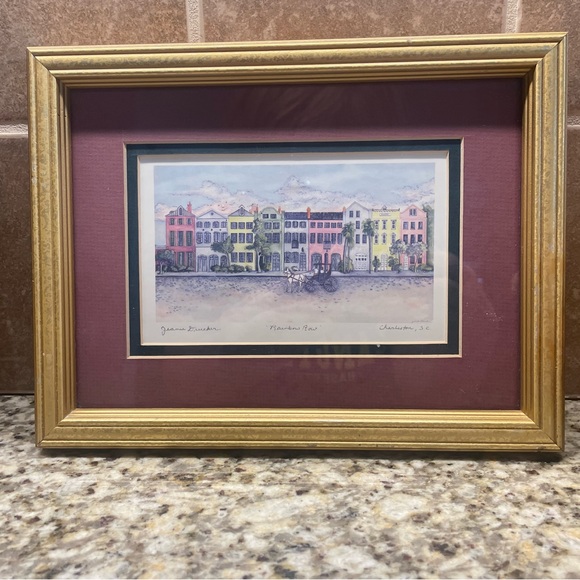 Vintage framed 8 x 10 print Rainbow Row Charleston, SC. Signed by Jeanie Drucker - Picture 9 of 13